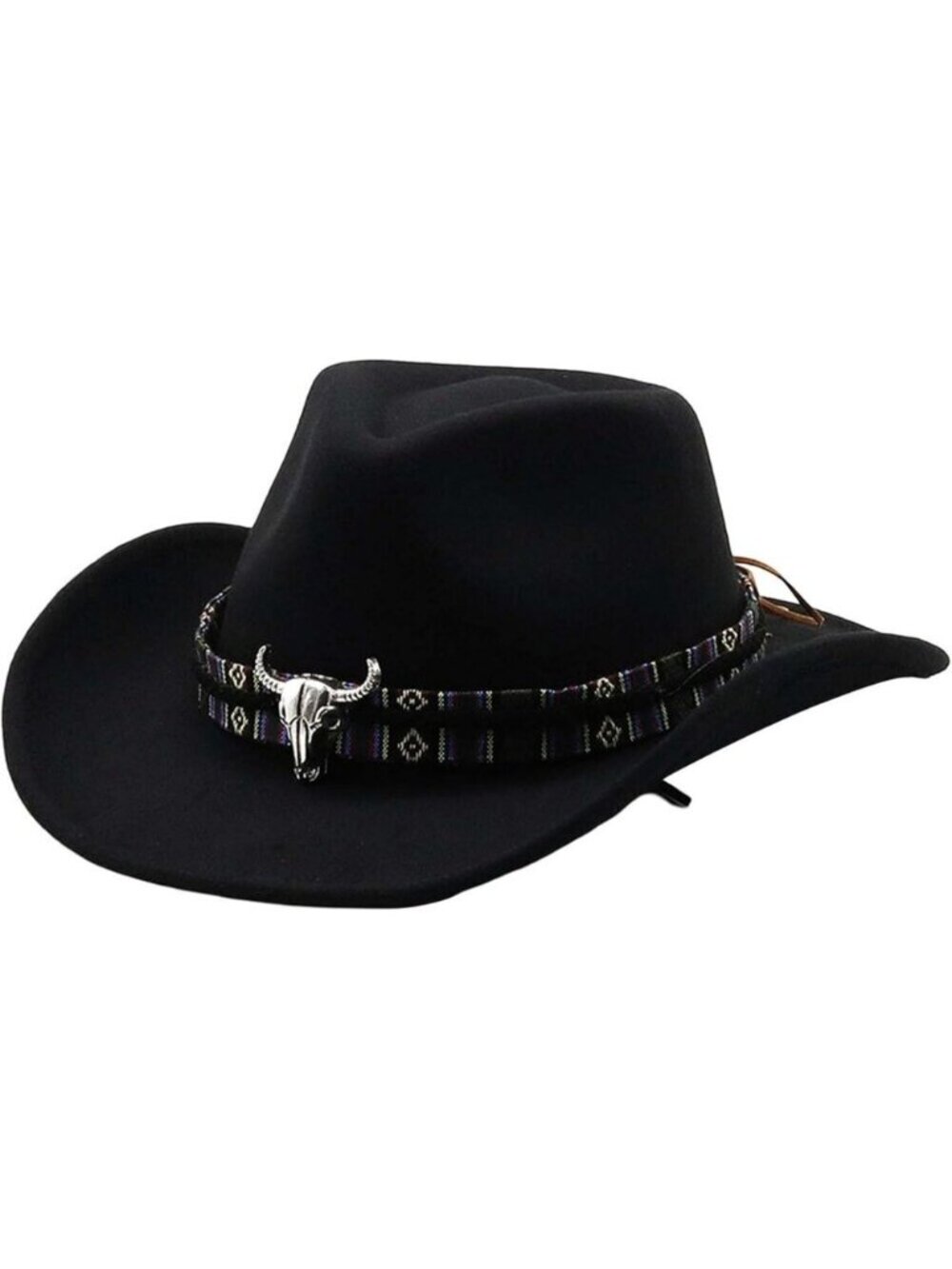 Unisex Black 100% Polyester Bull Skull Patterned Band Classic Fedora Cowboy Hat